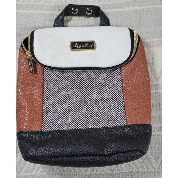 Itzy Ritzy Insulated Double Bottle Bag – Black Herringbone Colorblock, Gold Hard - Picture 1 of 6